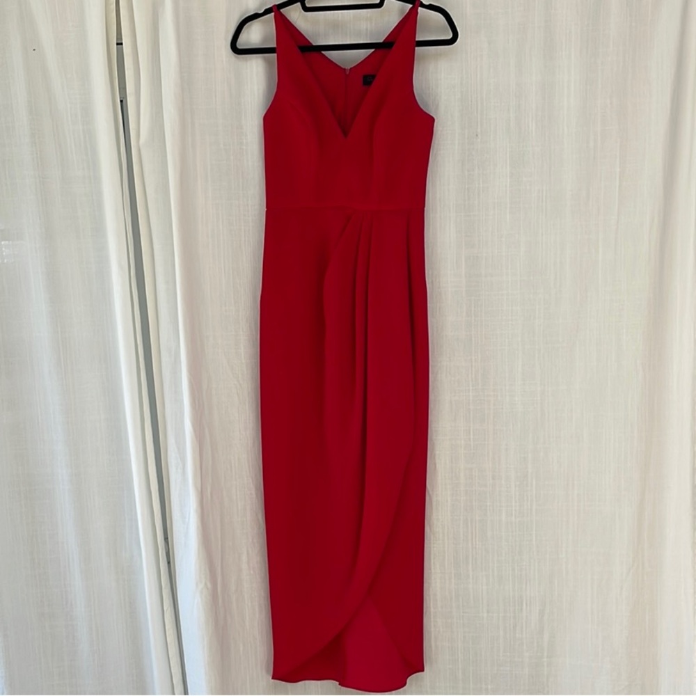 Aqua Red V-Neck Sheath Maxi Dress